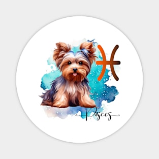 Pisces Zodiac Sign Cute Yorkie Watercolor Art Magnet